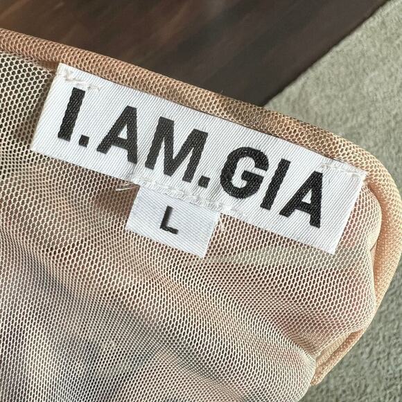 I Am Gia Izar Top Women's L Sheer Unlined Tan Butterfly Long Sleeves Raw Edges - Picture 5 of 7